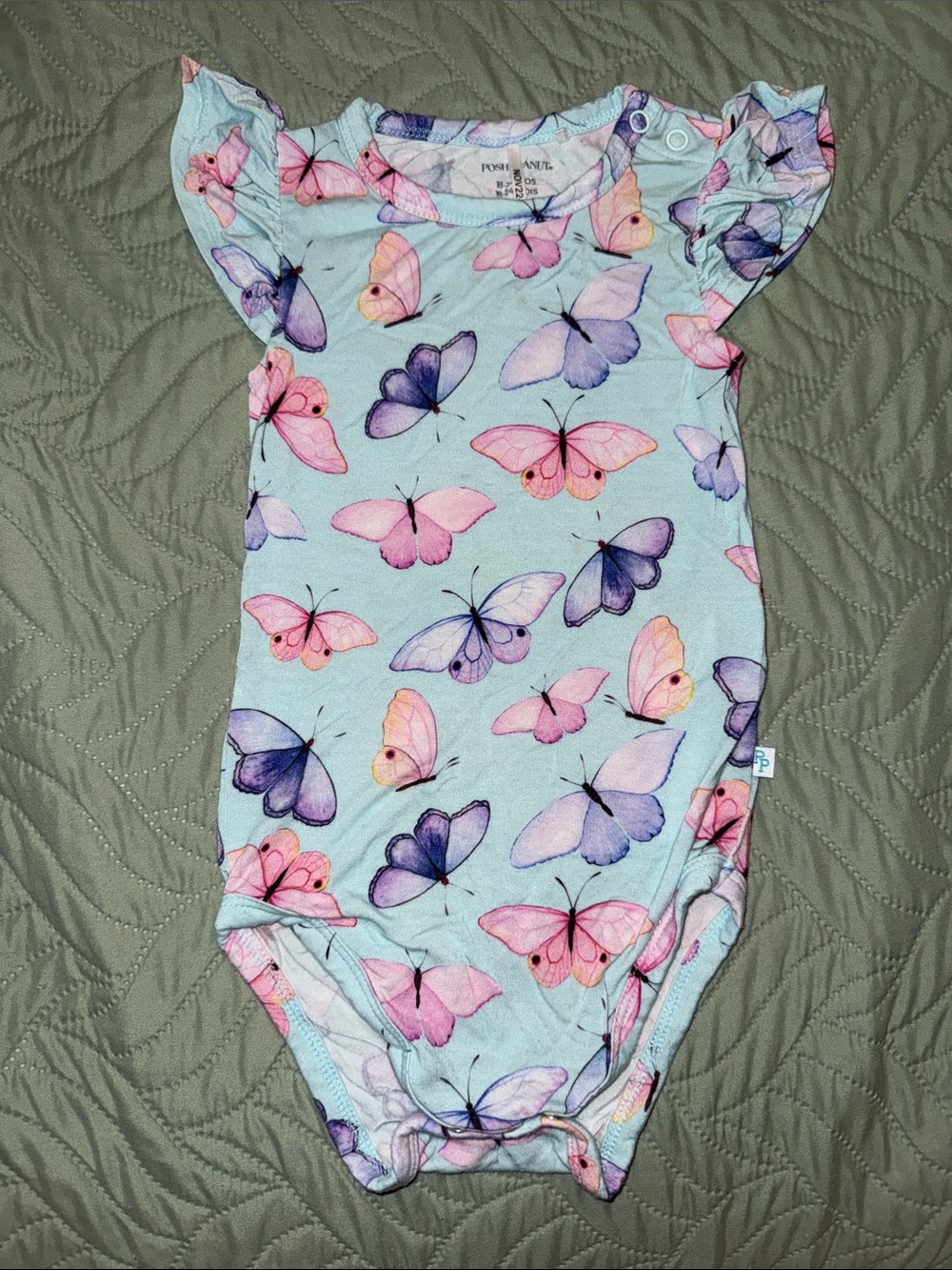 Posh Peanut Light Blue Butterfly Flutter-Sleeve One-Piece